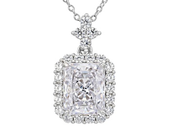 Picture of White Cubic Zirconia Rhodium Over Sterling Silver Ice Flower Cut Pendant with Chain 7.24ctw