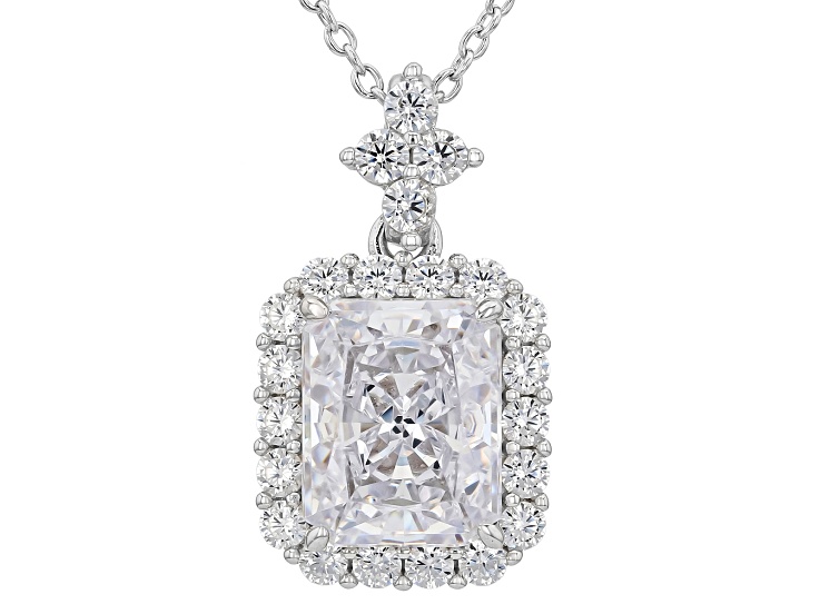 White Cubic Zirconia Rhodium Over Sterling Silver Ice Flower Cut Pendant with Chain 7.24ctw