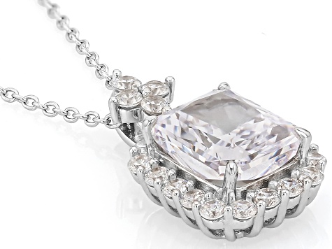 White Cubic Zirconia Rhodium Over Sterling Silver Ice Flower Cut Pendant with Chain 7.24ctw