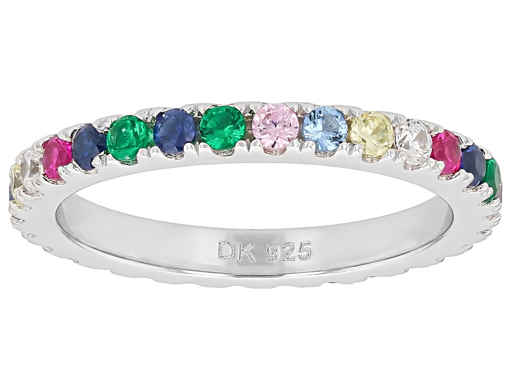 Multi Color Gemstone Rhodium Over Sterling Silver Ring 1.98Ctw