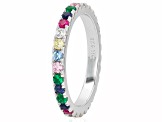Multi Color Gemstone Rhodium Over Sterling Silver Ring 1.98Ctw