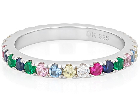 Multi Color Gemstone Rhodium Over Sterling Silver Ring 1.98Ctw