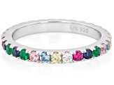Multi Color Gemstone Rhodium Over Sterling Silver Ring 1.98Ctw