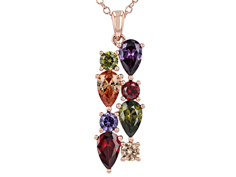 Multi-Color Cubic Zirconia 18K Rose Gold Plated Pendant with Chain 7.68ctw