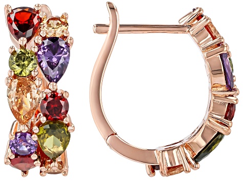 Multi-Color Cubic Zirconia 18K Rose Gold Over Brass Hoop Earrings 15.49ctw