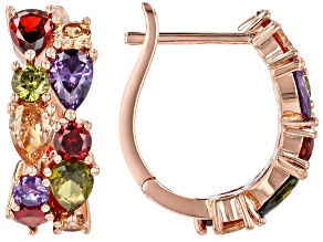 Multi-Color Cubic Zirconia 18K Rose Gold Over Brass Hoop Earrings 15.49ctw