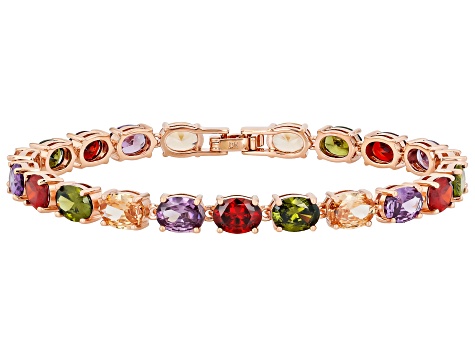 Multi-Color Cubic Zirconia 18K Rose Gold Plated Bracelet 38.80ctw