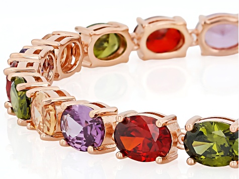 Multi-Color Cubic Zirconia 18K Rose Gold Plated Bracelet 38.80ctw