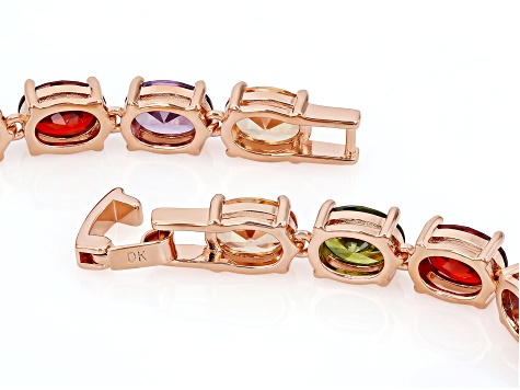 Multi-Color Cubic Zirconia 18K Rose Gold Plated Bracelet 38.80ctw