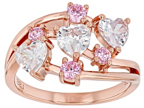 White and Pink Cubic Zirconia 18K Rose Gold Over Sterling Silver Ring 4.69ctw