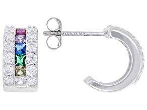 Multi-Color Cubic Zirconia Rhodium Over Sterling Silver Earrings 1.25ctw