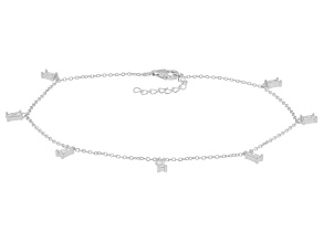White Cubic Zirconia Rhodium Over Sterling Silver Anklet 0.77ctw