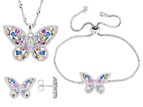 Multi-Color Cubic Zirconia Rhodium Plated Butterfly Set 8.54ctw