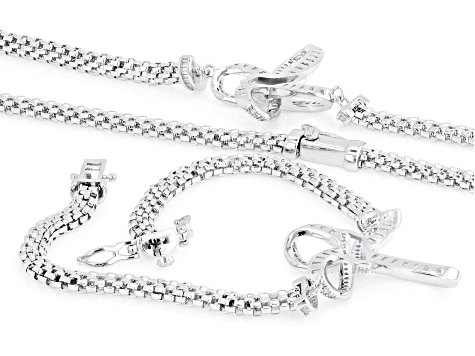 アクセサリー 0405-41 castel White Cubic Zirconia Rhodium Plated Cross Necklace and Bracelet