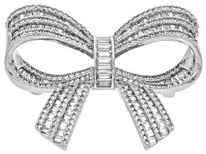 White Cubic Zirconia Rhodium Plated Bow Brooch 6.29ctw