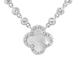 Mother-of-Pearl and White Cubic Zirconia Rhodium Plated Necklace 6.64ctw