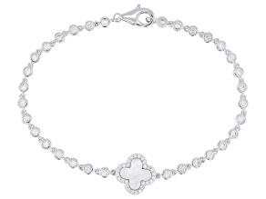 Mother-of-Pearl And White Cubic Zirconia Rhodium Plated Bracelet 2.96ctw