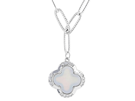 Mother-of-Pearl and White Cubic Zirconia Rhodium Plated Necklace