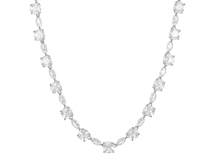 White Cubic Zirconia Rhodium Plated Tennis Necklace 68.90ctw