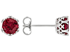 Lab Created Ruby Rhodium Over Sterling Silver Stud Earrings 2.04ctw