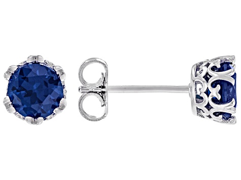 Blue Lab Created Spinel Rhodium Over Sterling Silver Stud Earrings 2.86ctw