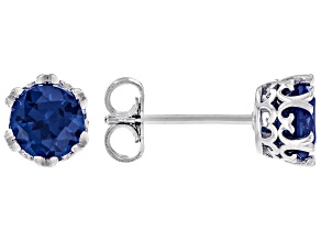 Blue Lab Created Spinel Rhodium Over Sterling Silver Stud Earrings 2.86ctw