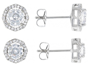 White Cubic Zirconia Rhodium Over Brass Stud Earring Set 5.07ctw