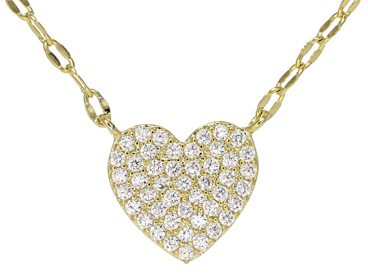 White Cubic Zirconia 14k Yellow Gold Plated Heart Necklace 0.46ctw