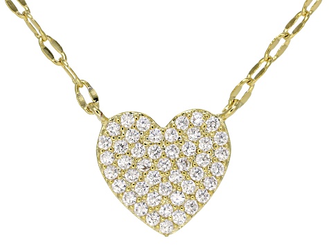 White Cubic Zirconia 14k Yellow Gold Plated Heart Necklace 0.46ctw