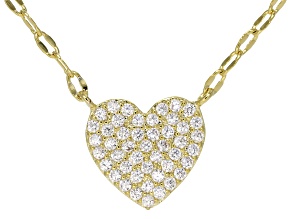 White Cubic Zirconia 14k Yellow Gold Over Brass Heart Necklace 0.46ctw