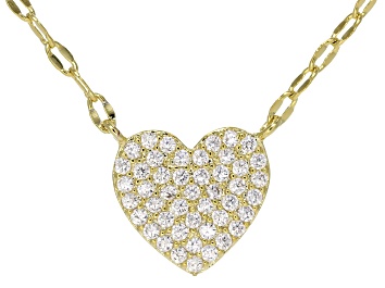 Picture of White Cubic Zirconia 14k Yellow Gold Plated Heart Necklace 0.46ctw