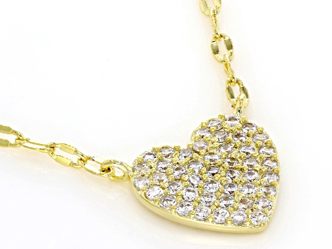 White Cubic Zirconia 14k Yellow Gold Plated Heart Necklace 0.46ctw