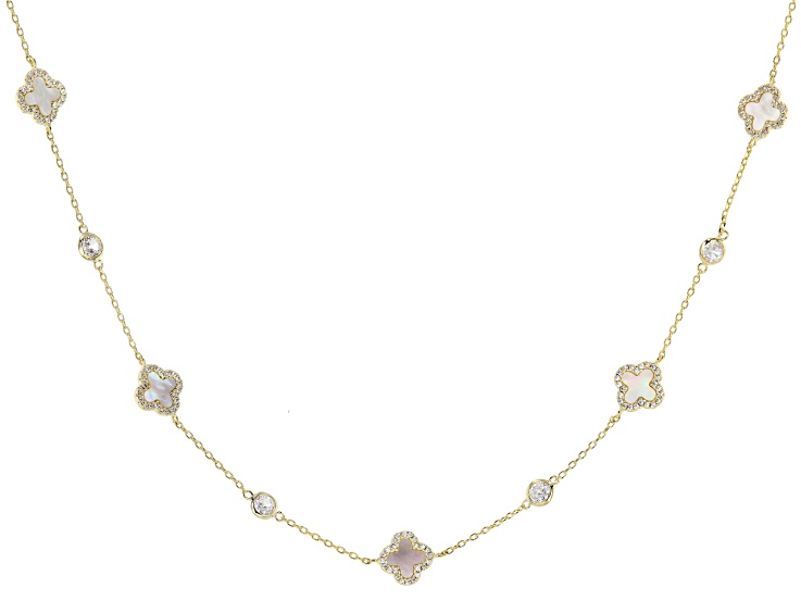 White Cubic Zirconia And White Mother-Of-Pearl 14k Yellow Gold