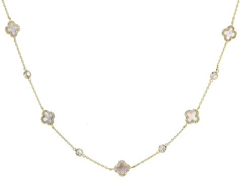 White Cubic Zirconia And White Mother-Of-Pearl 14k Yellow Gold
