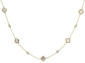 White Cubic Zirconia And White Mother-Of-Pearl 14k Yellow Gold Over Brass Clover Necklace 2.56ctw
