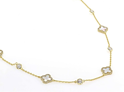 White Cubic Zirconia And White Mother-Of-Pearl 14k Yellow Gold