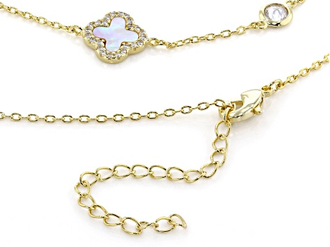 White Cubic Zirconia And White Mother-Of-Pearl 14k Yellow Gold