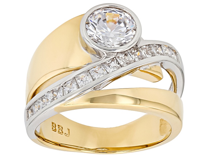 White Cubic Zirconia 18k Yellow Gold And Rhodium Over Brass Ring 3.48ctw