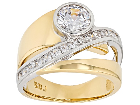 White Cubic Zirconia 18k Yellow Gold And Rhodium Over Brass Ring 3.48ctw