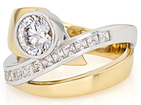 White Cubic Zirconia 18k Yellow Gold And Rhodium Over Brass Ring 3.48ctw