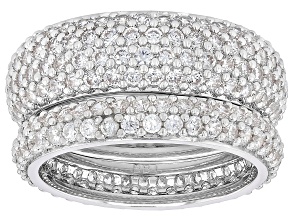 White Cubic Zirconia Rhodium Plated Set of 2 Ring 6.07ctw