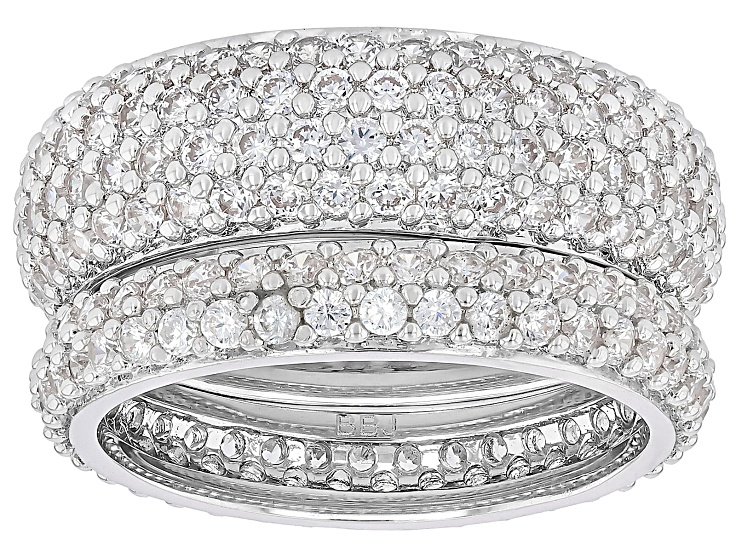 White Cubic Zirconia Rhodium Plated Set of 2 Ring 6.07ctw