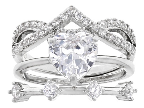 White Cubic Zirconia Rhodium Over Brass Ring Stack of 3 4.24ctw