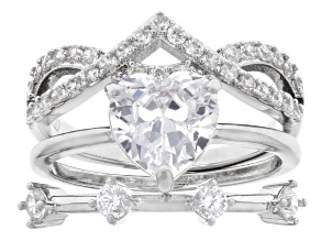 White Cubic Zirconia Rhodium Over Brass Ring Stack of 3 4.24ctw