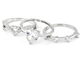 White Cubic Zirconia Rhodium Over Brass Ring Stack of 3 4.24ctw