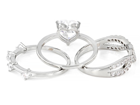 White Cubic Zirconia Rhodium Over Brass Ring Stack of 3 4.24ctw