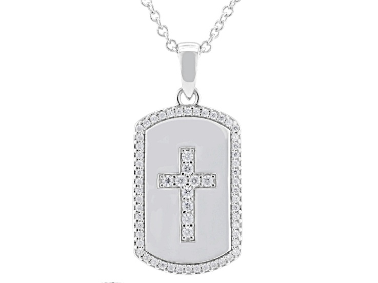 White Cubic Zirconia Rhodium Plated Cross Pendant 0.80ctw - BFJ300