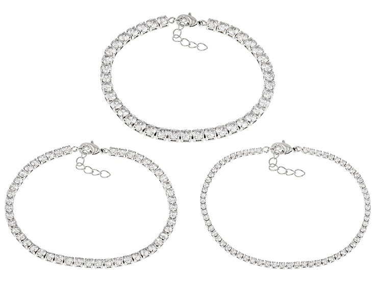 White Cubic Zirconia Rhodium Plated Bracelet Set of 3 22.00ctw