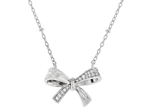 White Cubic Zirconia Rhodium Plated Bow Necklace 0.16ctw