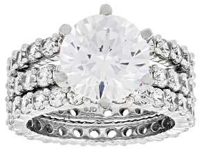 White Cubic Zirconia Rhodium Over Brass Ring and Band Set of 3 13.50ctw